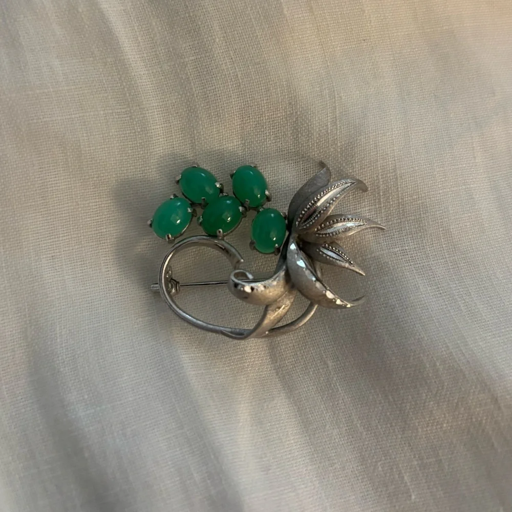 Sterling Silver and Jade Botanical Holy Brooch
